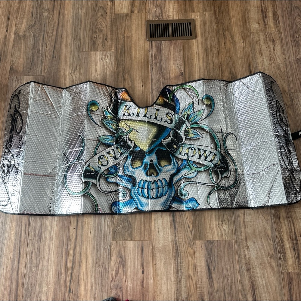 Ed Hardy Love Kills Slowly Car Truck Front Window Windshield SunShade Accordion